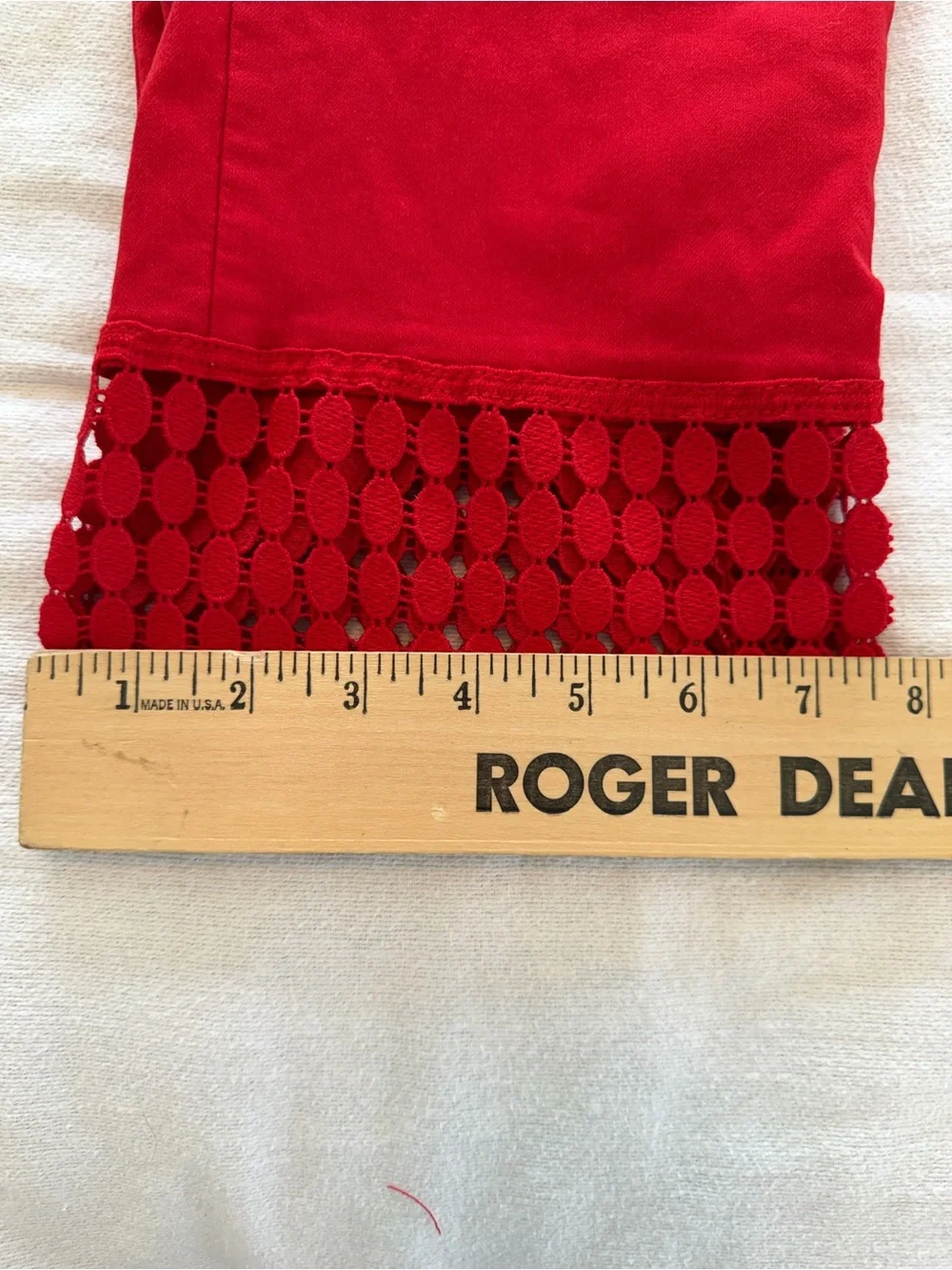 Zac & Rachel Red Crochet Hem Capri‎ Pants 12 Coastal Chic Resort Career Casual